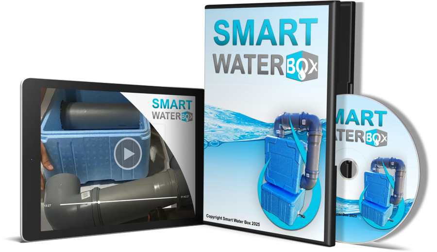 Smart Water Box guide shown on tablet with build video and disc case set